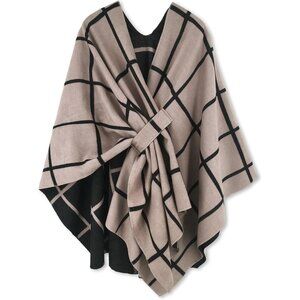 Women Shawl Wrap Poncho Ruana Cape Open Front Cardigan Fall Winter Black Khaki